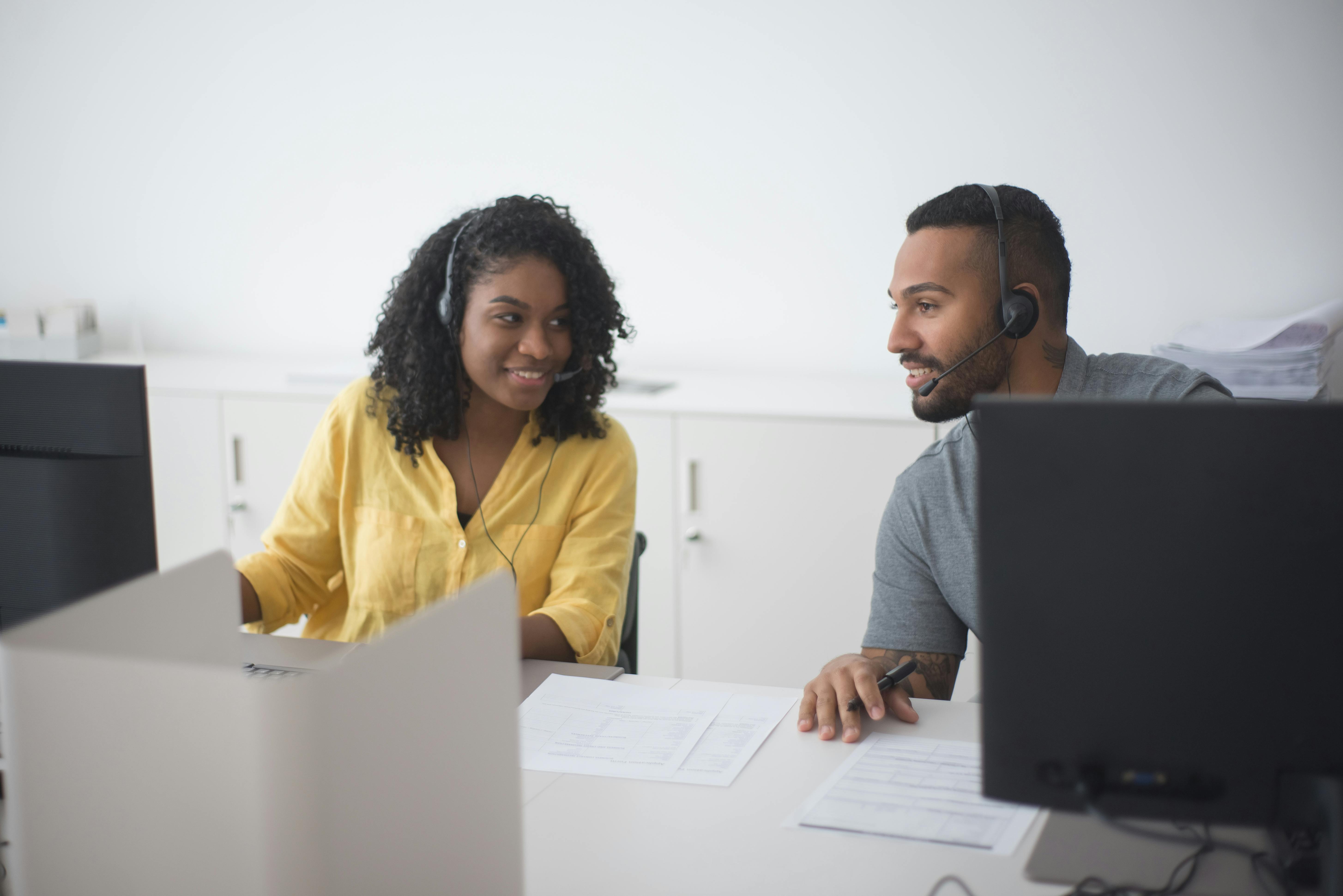 Call center team at work